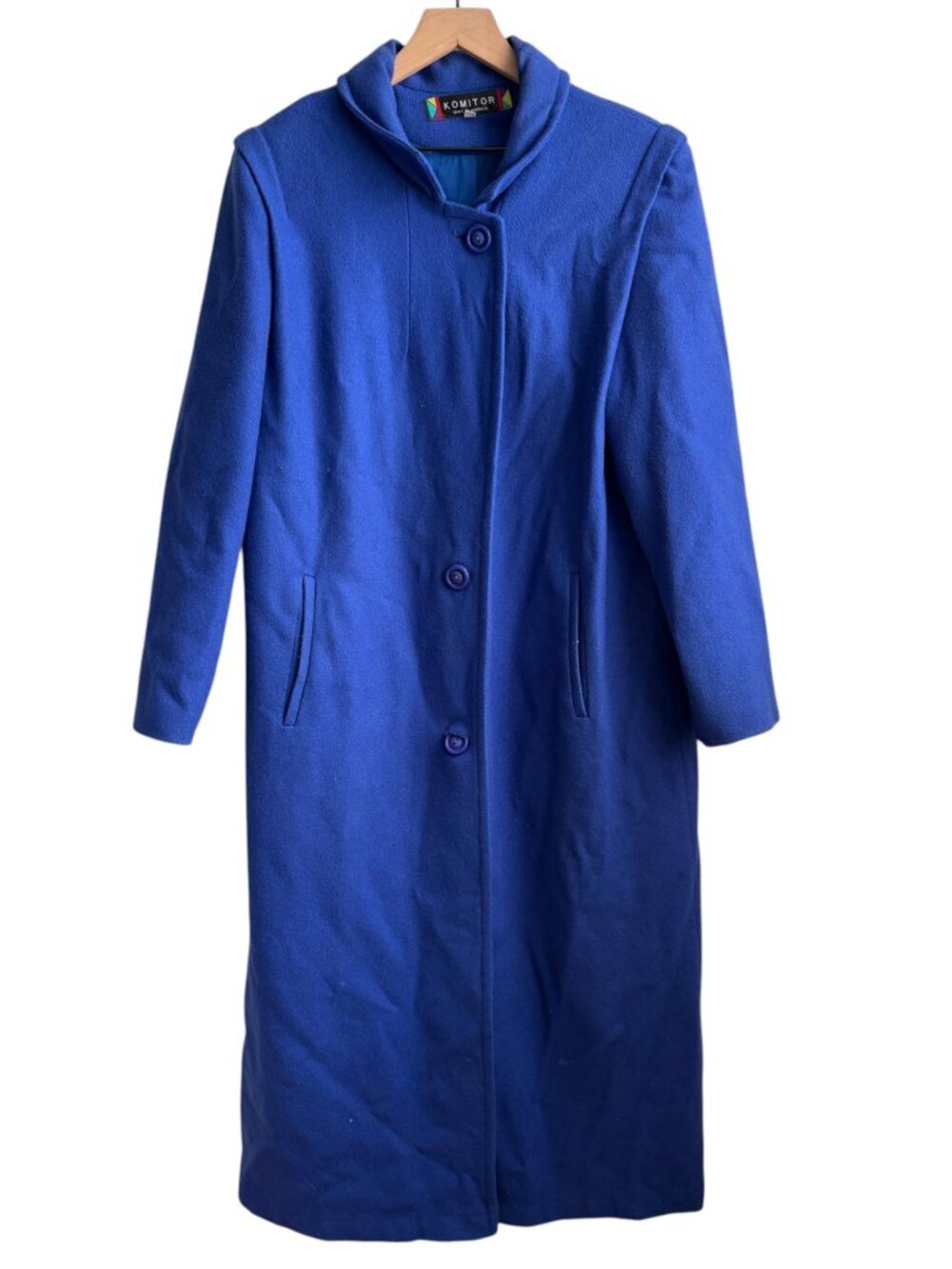 Vintage Komitor Royal Blue Full Length Wool  Coat Size 14 Mint Condition